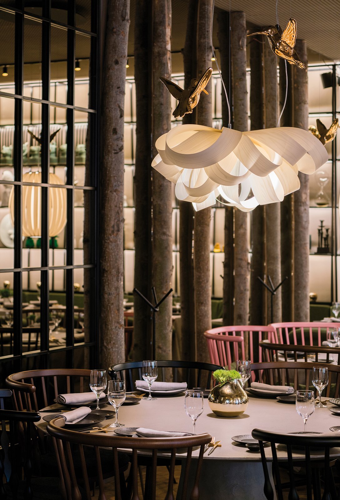 lighting project-in-restaurant-with-suspension-lamp-made-of-wood-veneer-by-lzf-lamps