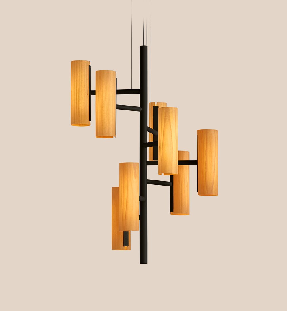 Black Note Chandelier Suspension Natural Beech - LZF Lamps on