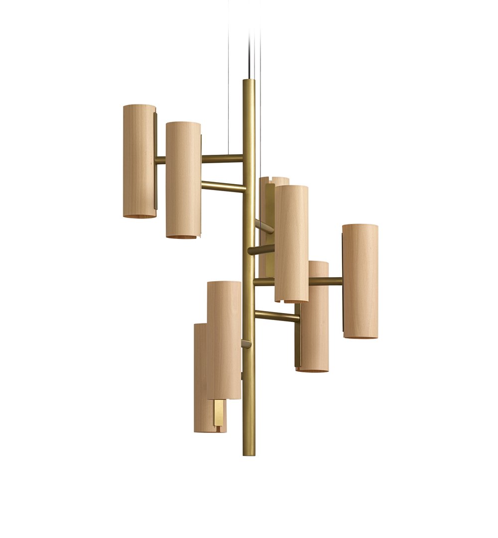 Black Note Chandelier Suspension Natural Beech - LZF Lamps on