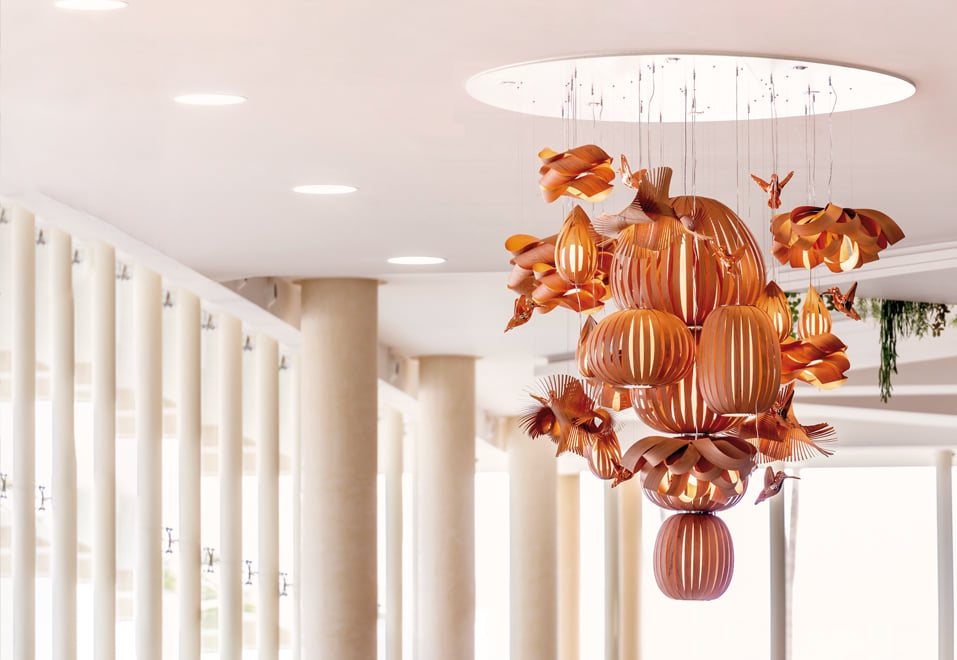 wooden chandelier-in-a-hotel-lobby